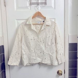 CAbi Portrait Jacket White Lace Floral with Eyelets